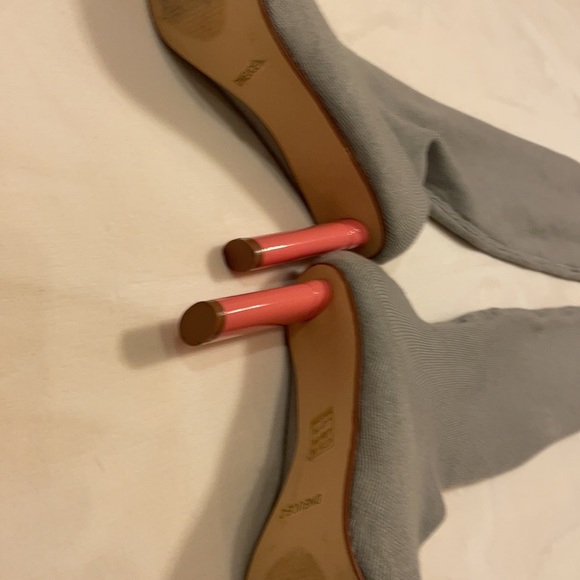 Grey Round Toe Over The Knee Thigh High Chunky Pink Heel Knit Sock Boots 🍄 - Picture 9 of 10